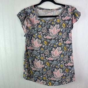 Loft Blouse Short Sleeve Floral print size medium Gray‎ Pink